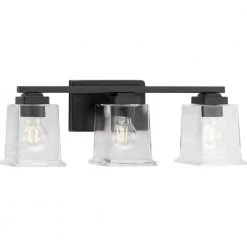 Gilmour Collection 20 in. 3-Light Matte Black Craftsman Vanity Light with Clear Glass Shades for Bath and Vanity by Progress Lighting