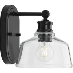 Singleton 7.62 in. 1-Light Matte Black Vanity Light with Clear Glass Shade by Progress Lighting -Progress Lighting Shop matte black progress lighting vanity lighting p300395 31m fa 1000