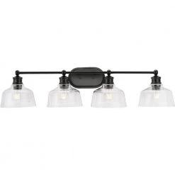 Singleton 36 in. 4-Light Matte Black Vanity Light with Clear Glass Shades by Progress Lighting -Progress Lighting Shop matte black progress lighting vanity lighting p300398 31m 1f 1000