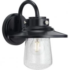 Tremont 1-Light Matte Black Clear Seeded Glass Industrial Outdoor Medium Wall Lantern Light by Progress Lighting