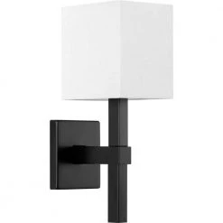 Metro 5.5 in. 1-Light Matte Black New Traditional Wall Sconce with Summer Linen Shade by Progress Lighting