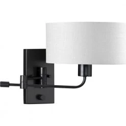 Carrick 1-Light Matte Black Summer Linen Shade Transitional Wall Sconce by Progress Lighting