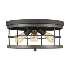 Fairforest Collection 15.75 in. 3-Light Matte Black Farmhouse Flush Mount with Aged Oak Accents by Progress Lighting -Progress Lighting Shop matte black with aged oak accents progress lighting flush mount lights p350175 031 76 1000