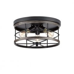Fairforest Collection 15.75 in. 3-Light Matte Black Farmhouse Flush Mount with Aged Oak Accents by Progress Lighting -Progress Lighting Shop matte black with aged oak accents progress lighting flush mount lights p350175 031 fa 1000