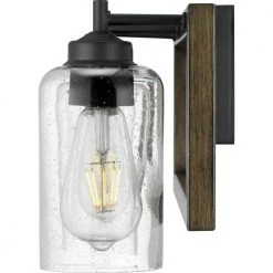 Truxel 7 in. 3-Light Matte Black Vanity Light with Walnut Wood Accents and Clear Seeded Glass Shades by Progress Lighting -Progress Lighting Shop matte black with walnut wood accents progress lighting vanity lighting p300355 031 4f 1000