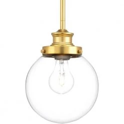 Penn Collection 6-7/8 in. 1-Light Golden Natural Brass Clear Glass Farmhouse Kitchen Pendant Light by Progress Lighting