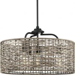 Lavelle Collection 20-1/2 in. 4-Light Natural Rattan Textured Black Global Pendant Kitchen Light by Progress Lighting
