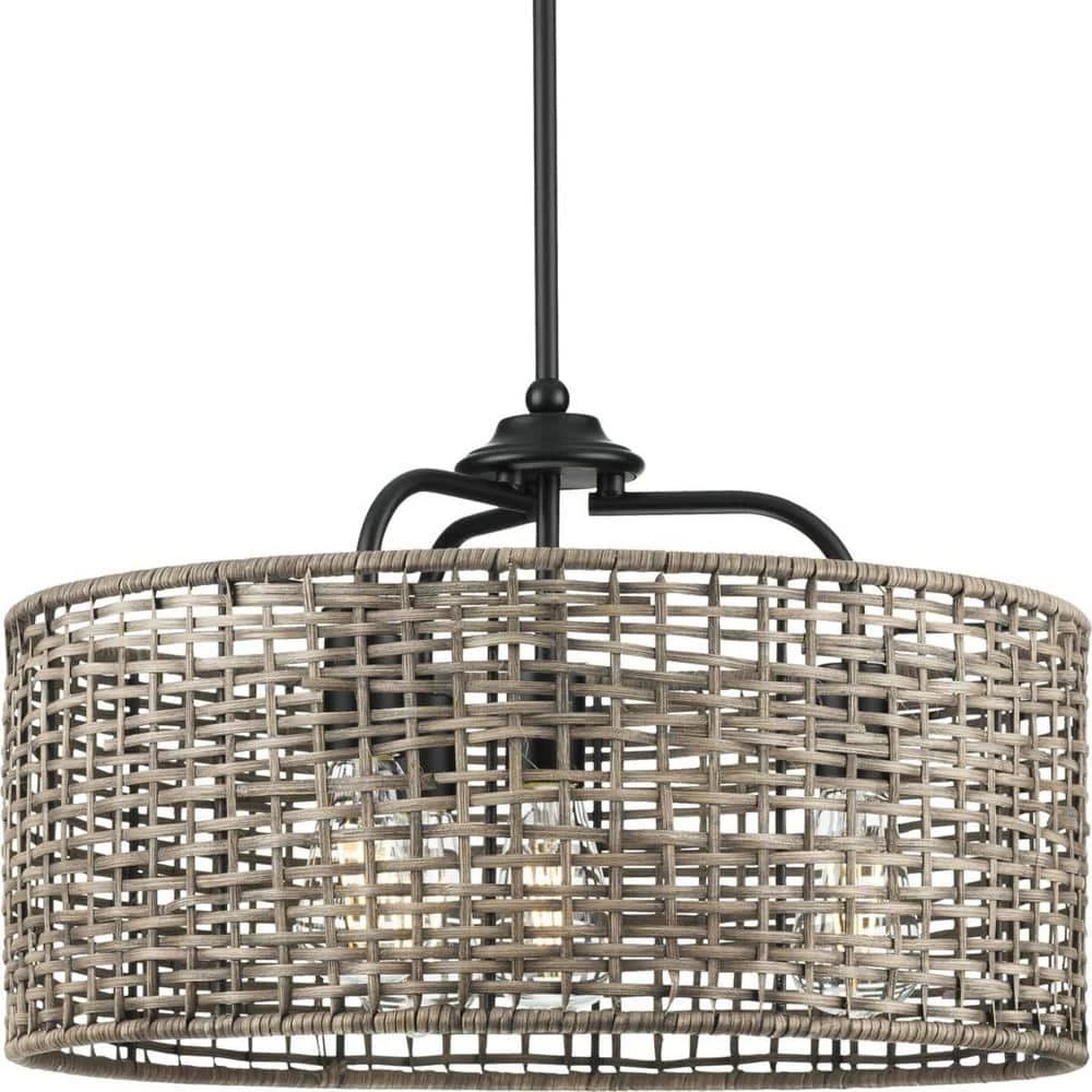 Lavelle Collection 20-1/2 in. 4-Light Natural Rattan Textured Black Global Pendant Kitchen Light by Progress Lighting 3 Lavelle Collection 20-1/2 in. 4-Light Natural Rattan Textured Black Global Pendant Kitchen Light by Progress Lighting