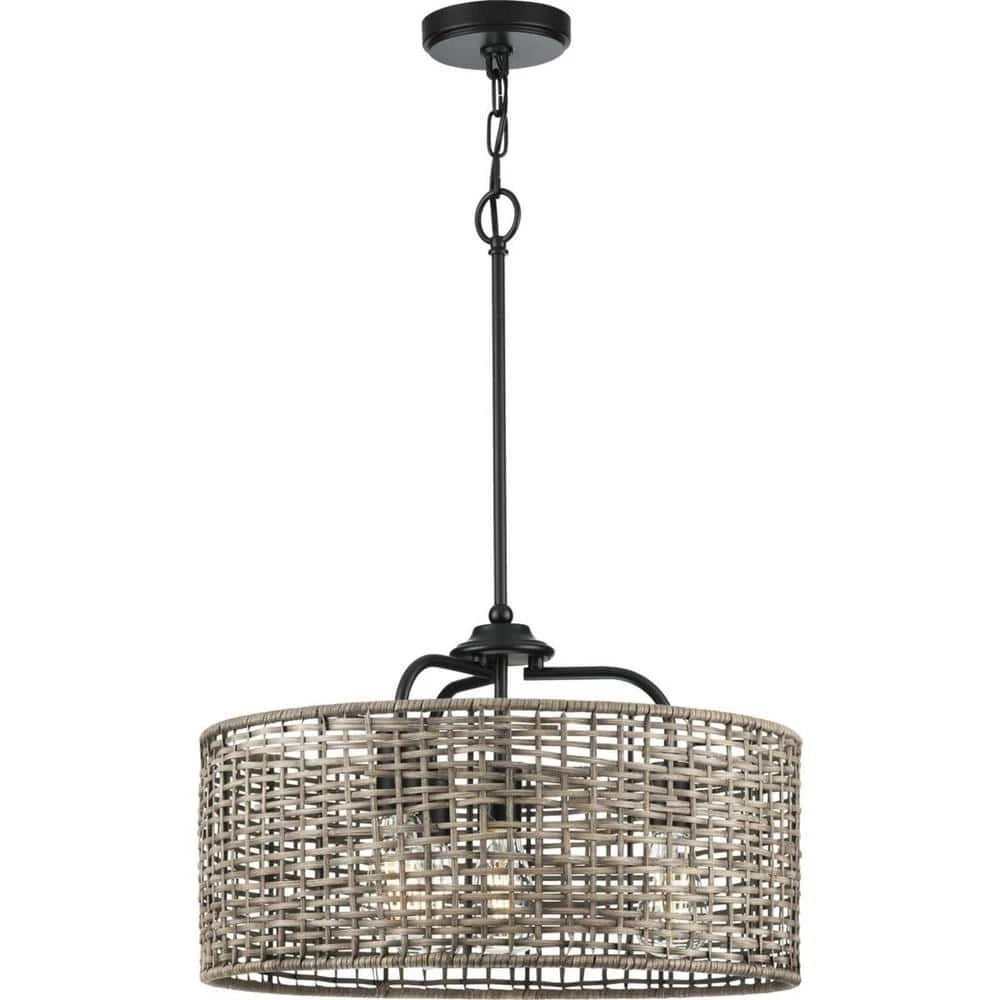 Lavelle Collection 20-1/2 in. 4-Light Natural Rattan Textured Black Global Pendant Kitchen Light by Progress Lighting 6 Lavelle Collection 20-1/2 in. 4-Light Natural Rattan Textured Black Global Pendant Kitchen Light by Progress Lighting - Image 4