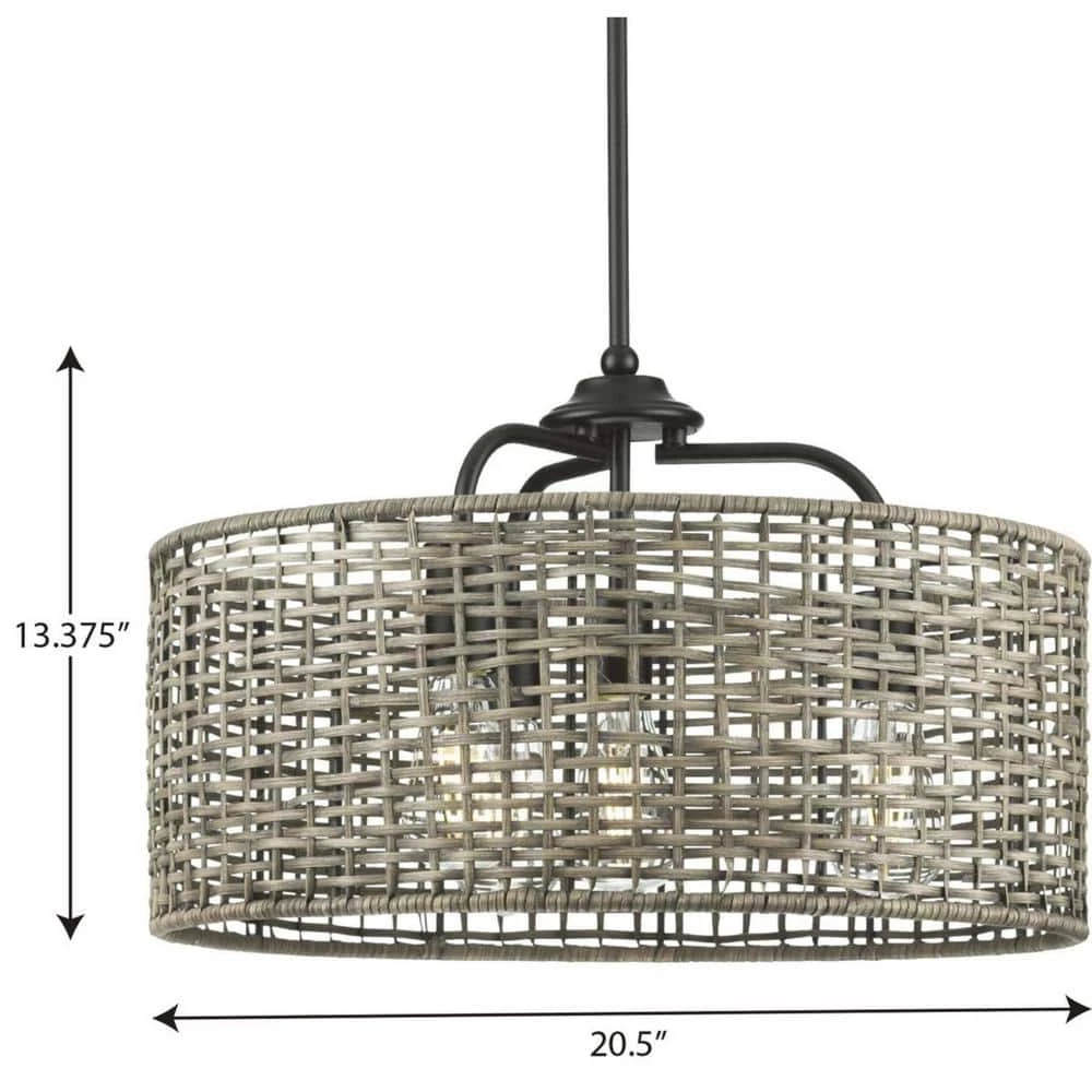 Lavelle Collection 20-1/2 in. 4-Light Natural Rattan Textured Black Global Pendant Kitchen Light by Progress Lighting 4 Lavelle Collection 20-1/2 in. 4-Light Natural Rattan Textured Black Global Pendant Kitchen Light by Progress Lighting - Image 2