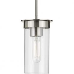 Kellwyn 1-Light Brushed Nickel Clear Glass Transitional Mini-Pendant Hanging Light by Progress Lighting