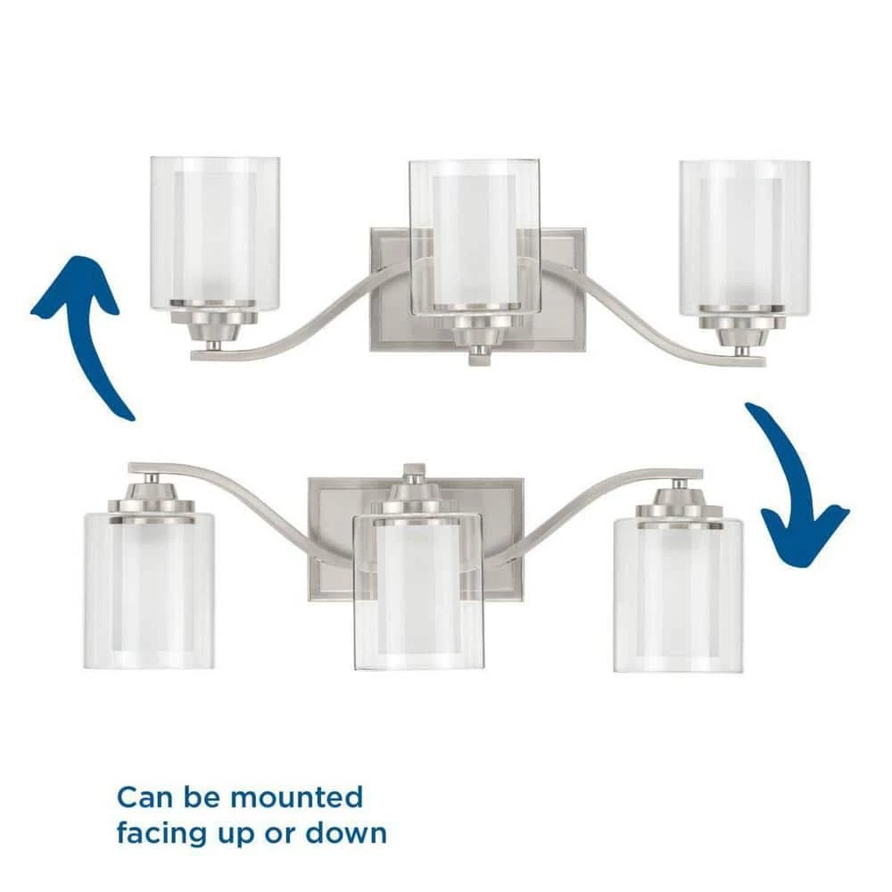 Kene Collection 3-Light Brushed Nickel Clear Glass Craftsman Bath Vanity Light by Progress Lighting 5 Kene Collection 3-Light Brushed Nickel Clear Glass Craftsman Bath Vanity Light by Progress Lighting - Image 3