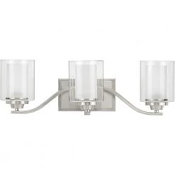 Kene Collection 3-Light Brushed Nickel Clear Glass Craftsman Bath Vanity Light by Progress Lighting