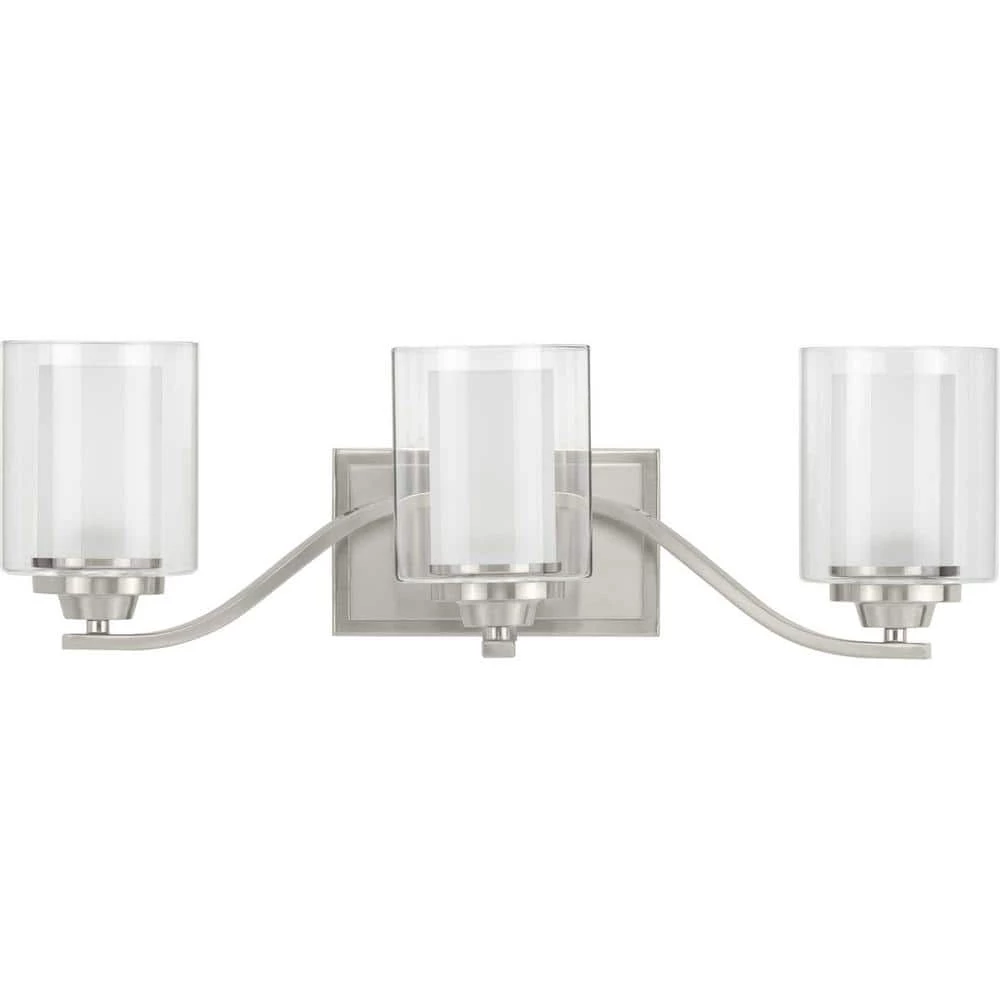 Kene Collection 3-Light Brushed Nickel Clear Glass Craftsman Bath Vanity Light by Progress Lighting 3 Kene Collection 3-Light Brushed Nickel Clear Glass Craftsman Bath Vanity Light by Progress Lighting