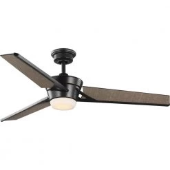 Kasota 56 in. Indoor 3-Blade Tan Linen/Oil Rubbed Bronze LED DC Motor Modern Ceiling Fan with Remote Control by Progress Lighting