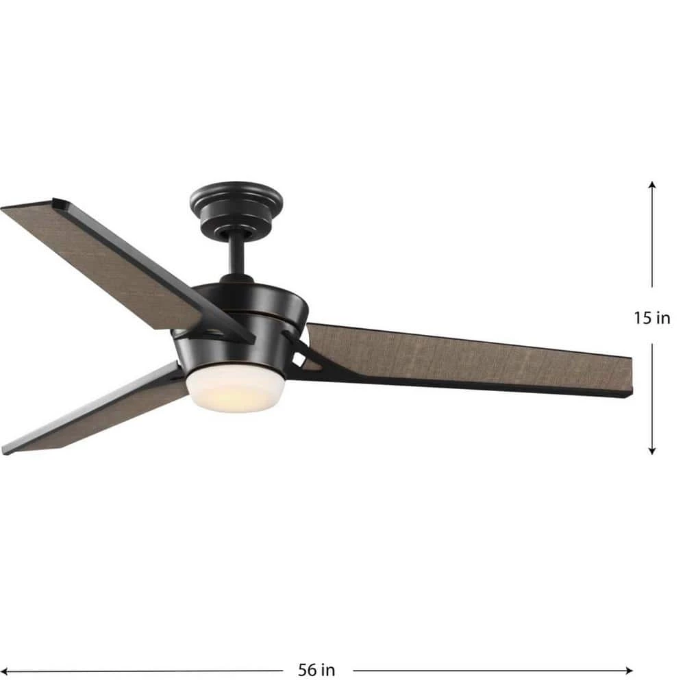 Kasota 56 in. Indoor 3-Blade Tan Linen/Oil Rubbed Bronze LED DC Motor Modern Ceiling Fan with Remote Control by Progress Lighting 4 Kasota 56 in. Indoor 3-Blade Tan Linen/Oil Rubbed Bronze LED DC Motor Modern Ceiling Fan with Remote Control by Progress Lighting - Image 2