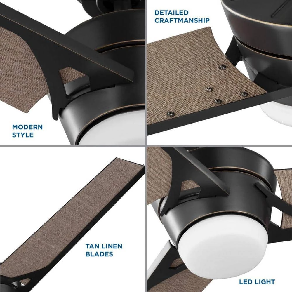 Kasota 56 in. Indoor 3-Blade Tan Linen/Oil Rubbed Bronze LED DC Motor Modern Ceiling Fan with Remote Control by Progress Lighting 6 Kasota 56 in. Indoor 3-Blade Tan Linen/Oil Rubbed Bronze LED DC Motor Modern Ceiling Fan with Remote Control by Progress Lighting - Image 4