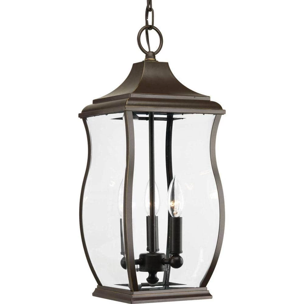 Township Collection 3-Light Oil Rubbed Bronze Clear Beveled Glass New Traditional Outdoor Hanging Lantern Light by Progress Lighting 3 Township Collection 3-Light Oil Rubbed Bronze Clear Beveled Glass New Traditional Outdoor Hanging Lantern Light by Progress Lighting