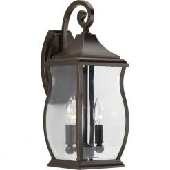 Township Collection 2-Light Oil Rubbed Bronze Clear Beveled Glass New Traditional Outdoor Medium Wall Lantern Light by Progress Lighting