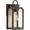 Refuge Collection 1-Light Oil Rubbed Bronze Clear/Etched Umber Glass Farmhouse Outdoor Small Wall Lantern Light by Progress Lighting