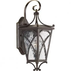 Cadence Collection 1-Light Oil Rubbed Bronze Clear Water Seeded Glass Luxe Outdoor Small Wall Lantern Light by Progress Lighting