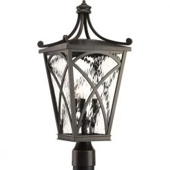 Cadence Collection 3-Light Oil Rubbed Bronze Clear Water Seeded Glass Luxe Outdoor Post Lantern Light by Progress Lighting