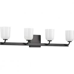 Moore Collection 4-Light Matte Black White Opal Glass Luxe Bath Vanity Light by Progress Lighting