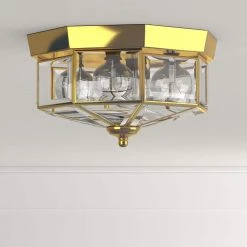 3-Light Polished Brass Clear Beveled Glass Traditional Indoor Outdoor 9-3/4" Flush Mount Light by Progress Lighting -Progress Lighting Shop polished brass progress lighting flush mount lights p5788 10 1d 1000