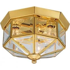 3-Light Polished Brass Clear Beveled Glass Traditional Indoor Outdoor 9-3/4" Flush Mount Light by Progress Lighting