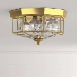 4-Light Polished Brass Clear Beveled Glass Traditional Indoor Outdoor 11-1/8" Flush Mount Light by Progress Lighting -Progress Lighting Shop polished brass progress lighting flush mount lights p5789 10 1d 1000