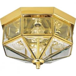 4-Light Polished Brass Clear Beveled Glass Traditional Indoor Outdoor 11-1/8" Flush Mount Light by Progress Lighting