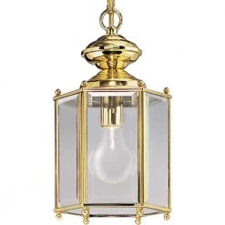 1-Light Polished Brass Clear Beveled Glass Traditional Outdoor Hanging or Flush mount Convertible Lantern Light by Progress Lighting