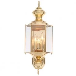 BrassGUARD Lantern Collection 3-Light Polished Brass Clear Beveled Glass Traditional Outdoor Wall Lantern Light by Progress Lighting