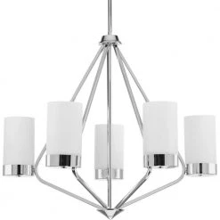 Elevate Collection 5-Light Polished Chrome Etched White Glass Mid-Century Modern Chandelier Light by Progress Lighting