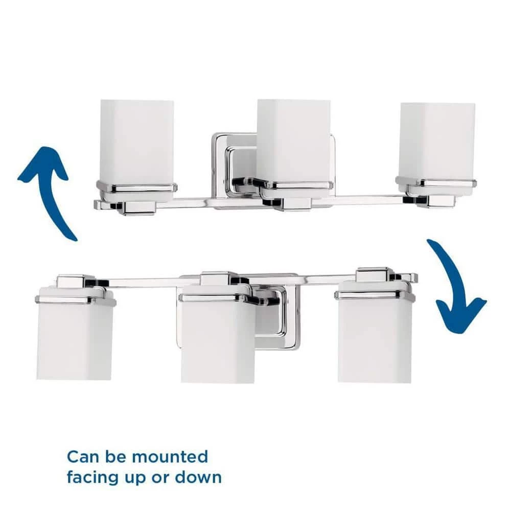 Metric Collection 3-Light Polished Chrome Etched/Painted White Inside Glass Coastal Bath Vanity Light by Progress Lighting 11 Metric Collection 3-Light Polished Chrome Etched/Painted White Inside Glass Coastal Bath Vanity Light by Progress Lighting - Image 9