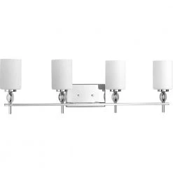 Status Collection 4-Light Polished Chrome Etched Linen Glass Coastal Bath Vanity Light by Progress Lighting