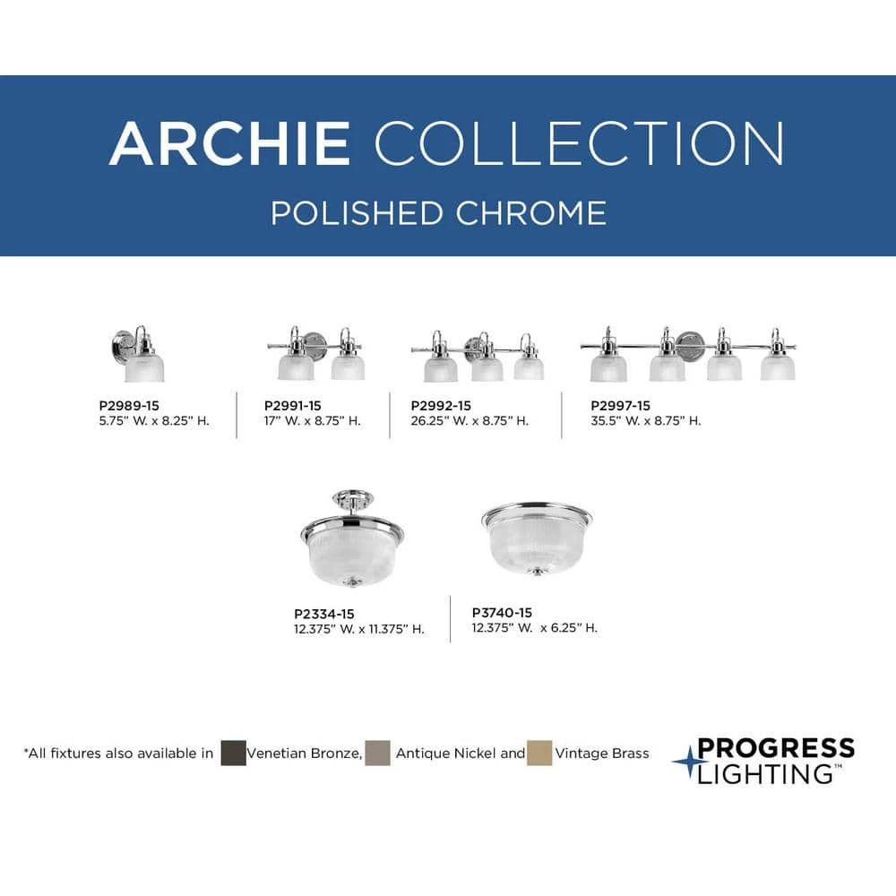 Archie Collection 17 in. 2-Light Polished Chrome Clear Double Prismatic Glass Coastal Bathroom Vanity Light by Progress Lighting 14 Archie Collection 17 in. 2-Light Polished Chrome Clear Double Prismatic Glass Coastal Bathroom Vanity Light by Progress Lighting - Image 12