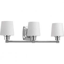 Glance Collection 3-Light Polished Chrome Etched White Linen Glass Farmhouse Bath Vanity Light by Progress Lighting