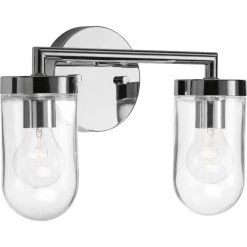 Signal Collection 2-Light Polished Chrome Clear Glass Coastal Bath Vanity Light by Progress Lighting