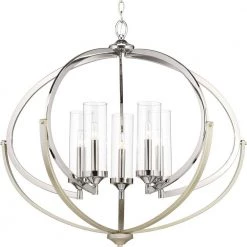 Evoke Collection 33-3/4 in. 5-Light Polished Nickel Clear Glass Luxury Transitional Pendant Chandelier Dining Light by Progress Lighting