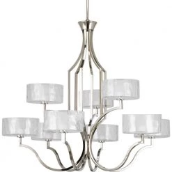 Caress Collection 9-Light Polished Nickel Clear Water Glass Luxe Chandelier Light by Progress Lighting