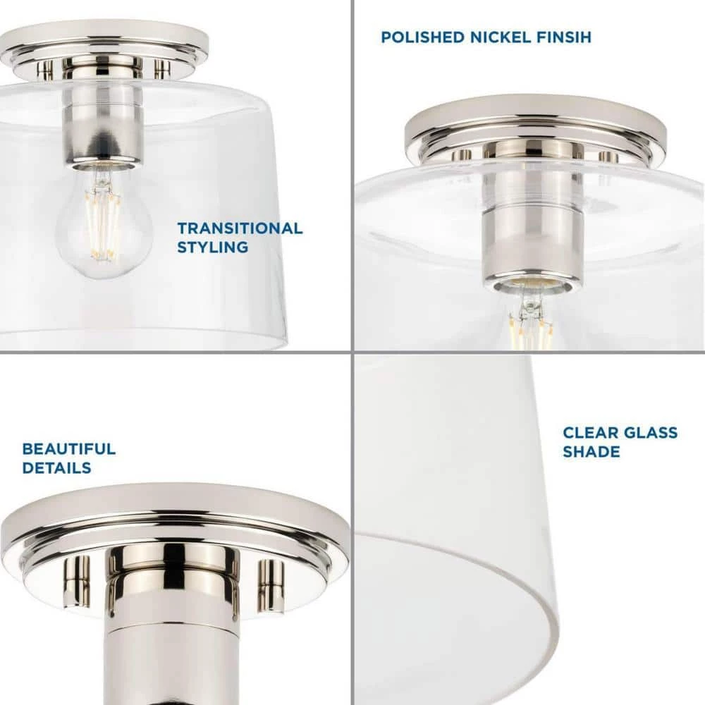 Adley Collection 1-Light Polished Nickel Clear Glass New Traditional Flush Mount Light by Progress Lighting 5 Adley Collection 1-Light Polished Nickel Clear Glass New Traditional Flush Mount Light by Progress Lighting - Image 3