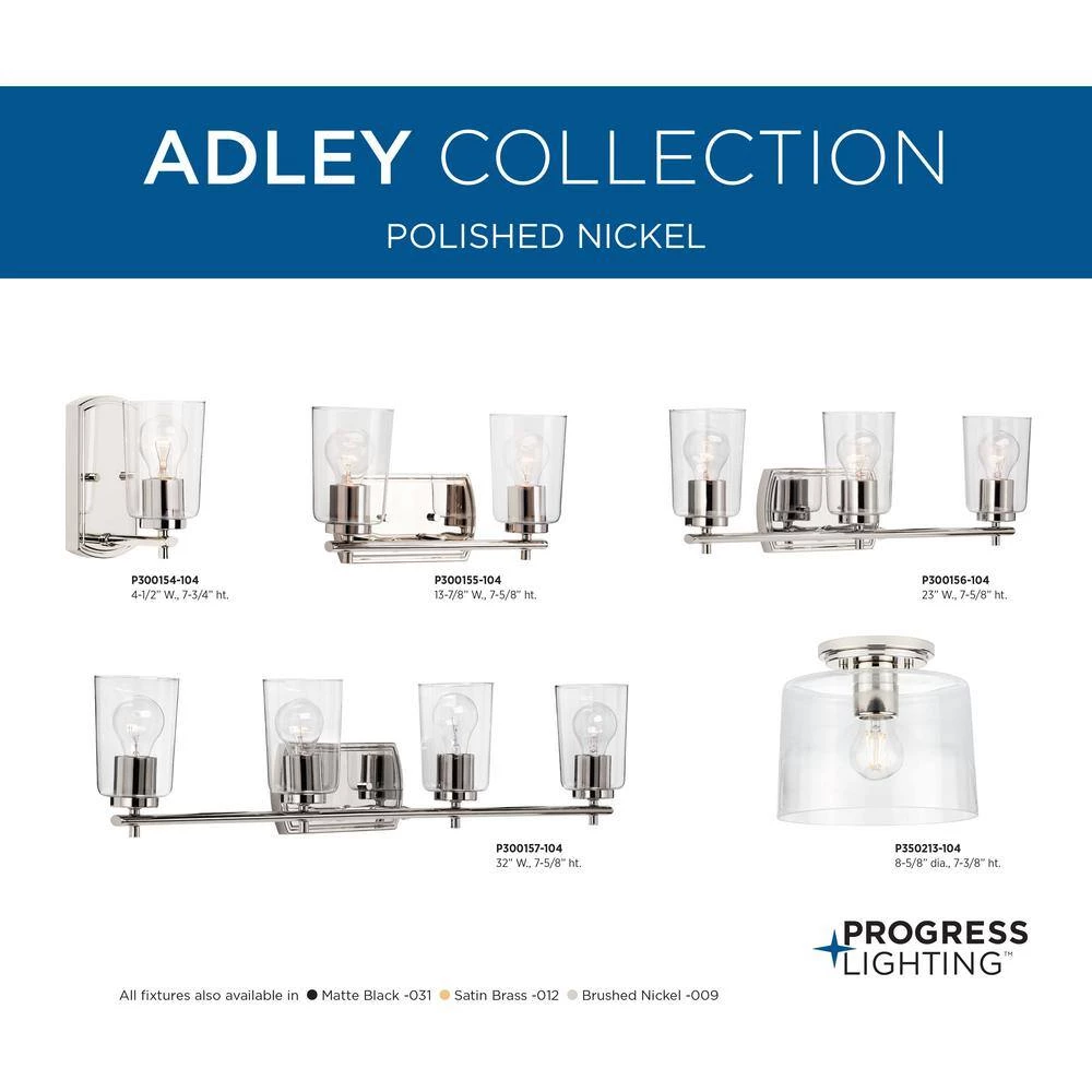 Adley Collection 1-Light Polished Nickel Clear Glass New Traditional Flush Mount Light by Progress Lighting 9 Adley Collection 1-Light Polished Nickel Clear Glass New Traditional Flush Mount Light by Progress Lighting - Image 7