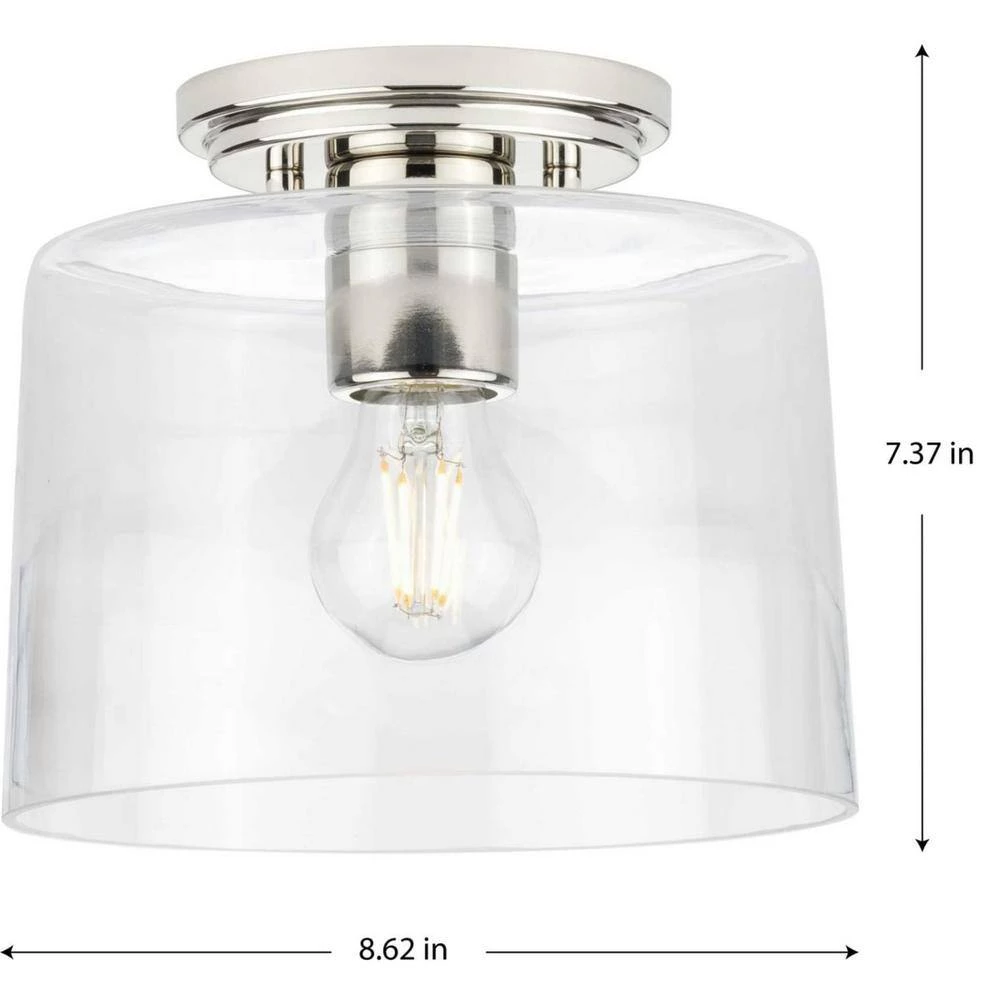 Adley Collection 1-Light Polished Nickel Clear Glass New Traditional Flush Mount Light by Progress Lighting 8 Adley Collection 1-Light Polished Nickel Clear Glass New Traditional Flush Mount Light by Progress Lighting - Image 6