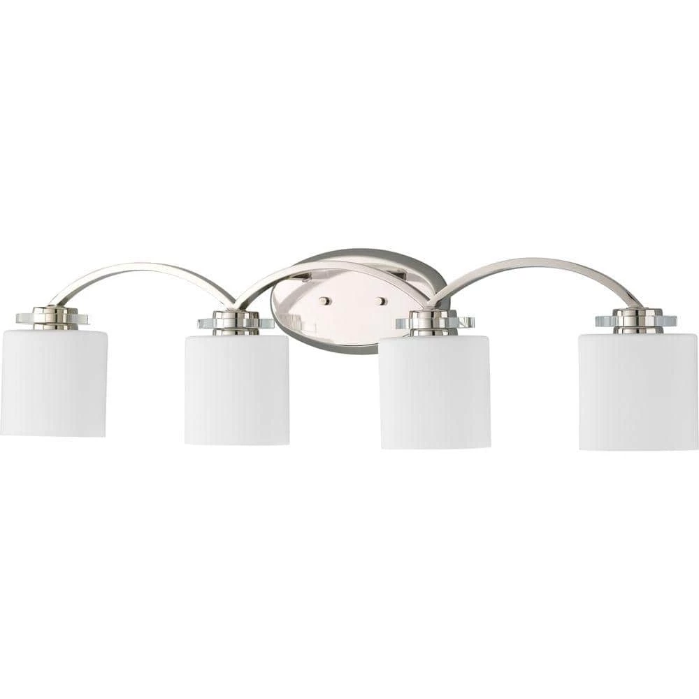 Nisse Collection 4-Light Polished Nickel Opal Etched Glass Luxe Bath Vanity Light by Progress Lighting 4 Nisse Collection 4-Light Polished Nickel Opal Etched Glass Luxe Bath Vanity Light by Progress Lighting - Image 2