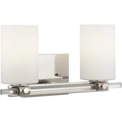 Lisbon Collection 2-Light Polished Nickel Etched Opal Glass Luxe Bath Vanity Light by Progress Lighting