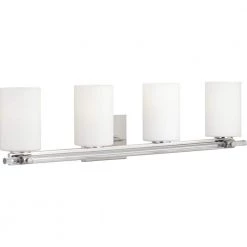 Lisbon Collection 4-Light Polished Nickel Etched Opal Glass Luxe Bath Vanity Light by Progress Lighting