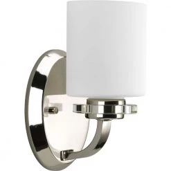Nisse Collection 1-Light Polished Nickel Bath Sconce with Opal Etched Glass Shade by Progress Lighting