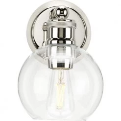 Hansford Collection 1-Light Polished Nickel Clear Glass Coastal Farmhouse Bathroom Vanity Wall Light by Progress Lighting -Progress Lighting Shop polished nickel progress lighting wall sconces p300049 104 1f 1000
