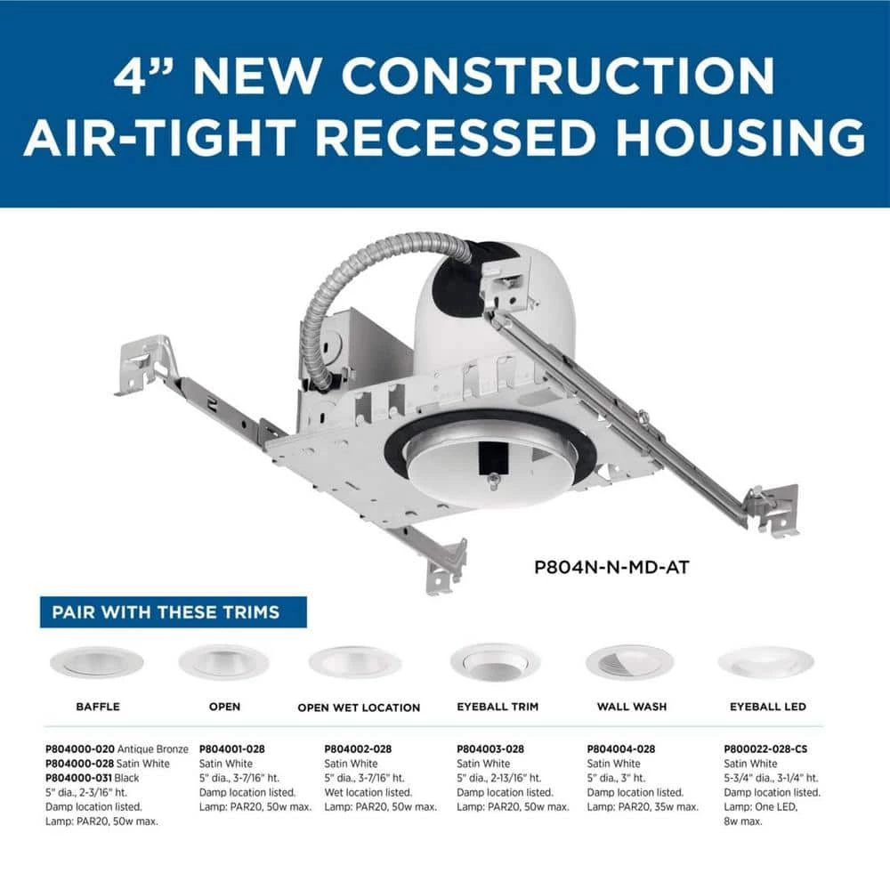 4 in. Steel Air-Tight Non-IC New Construction Recessed Housing by Progress Lighting 10 4 in. Steel Air-Tight Non-IC New Construction Recessed Housing by Progress Lighting - Image 8
